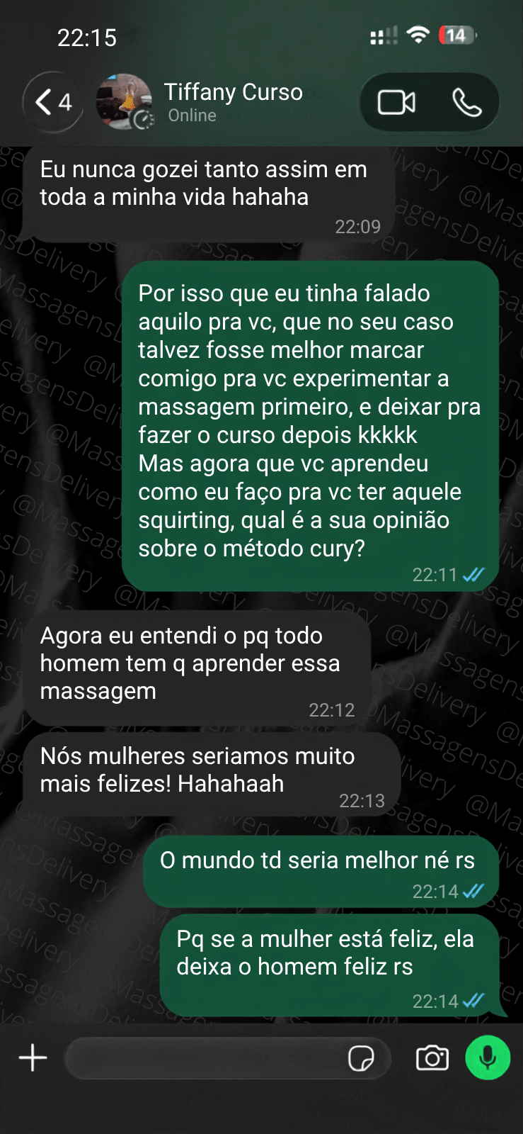 Depoimento Tiffany falando que todo homem precisa aprender o método cury de massagem tântrica